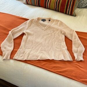 VEDA Pale Pink 100% Cashmere Sweater with Leather Accents